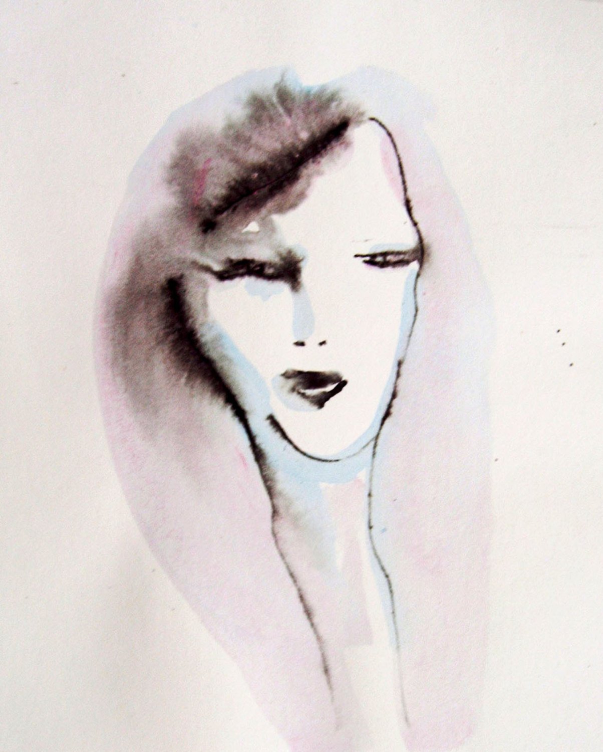 1204x1500 Face Painting On Paper, Original Ink And Watercolor Drawing, Girls - Watercolor Girl Face