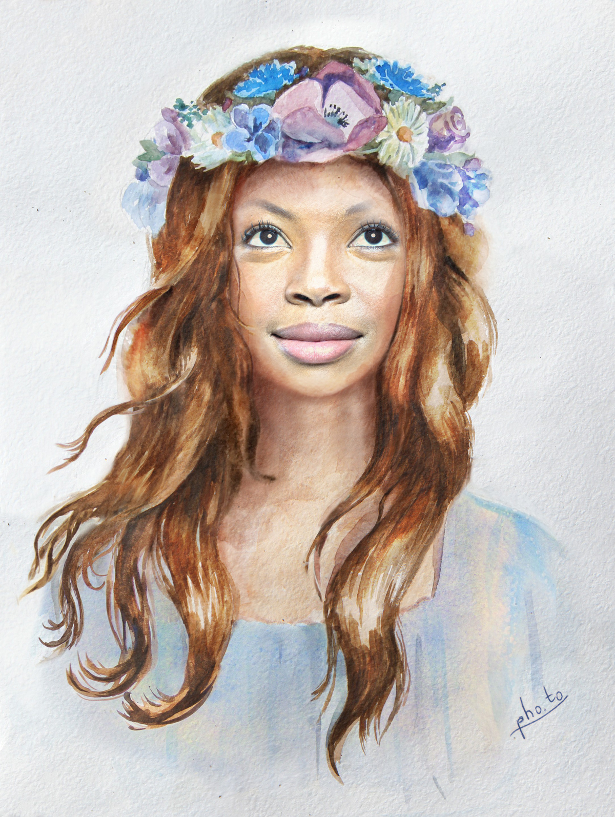 1200x1594 Put Your Face In A Girl With Flower Crown Painting Template - Watercolor Girl Face