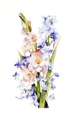 236x367 Gladiolus And Poppy, August Birthday Flower, Original Watercolor - Watercolor Gladiolus