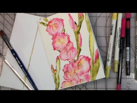 480x360 Fast Gladiolus Painting Using Watercolor Markers - Watercolor Gladiolus