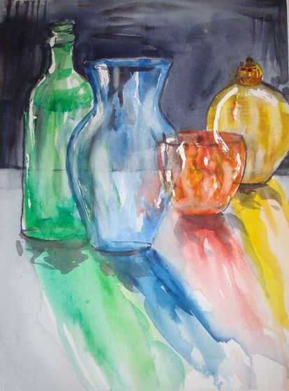 414x560 How To Paint Vases Casting Colorful Shadows In Watercolor - Watercolor Glass
