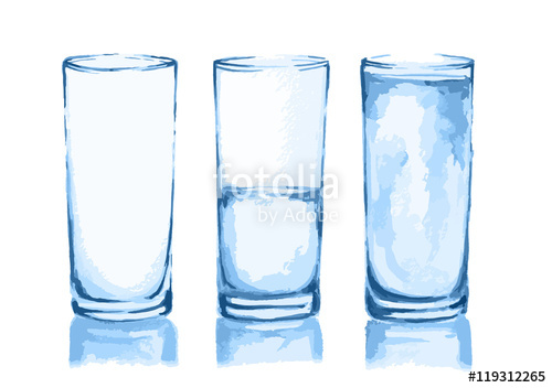 500x352 Watercolor Glasses Set. From Empty To Full Glass. Fresh Healthy - Watercolor Glass