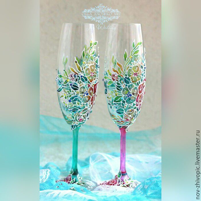 700x700 Champagne Glasses Watercolor Tenderness. Stained Glass Painting - Watercolor Glass