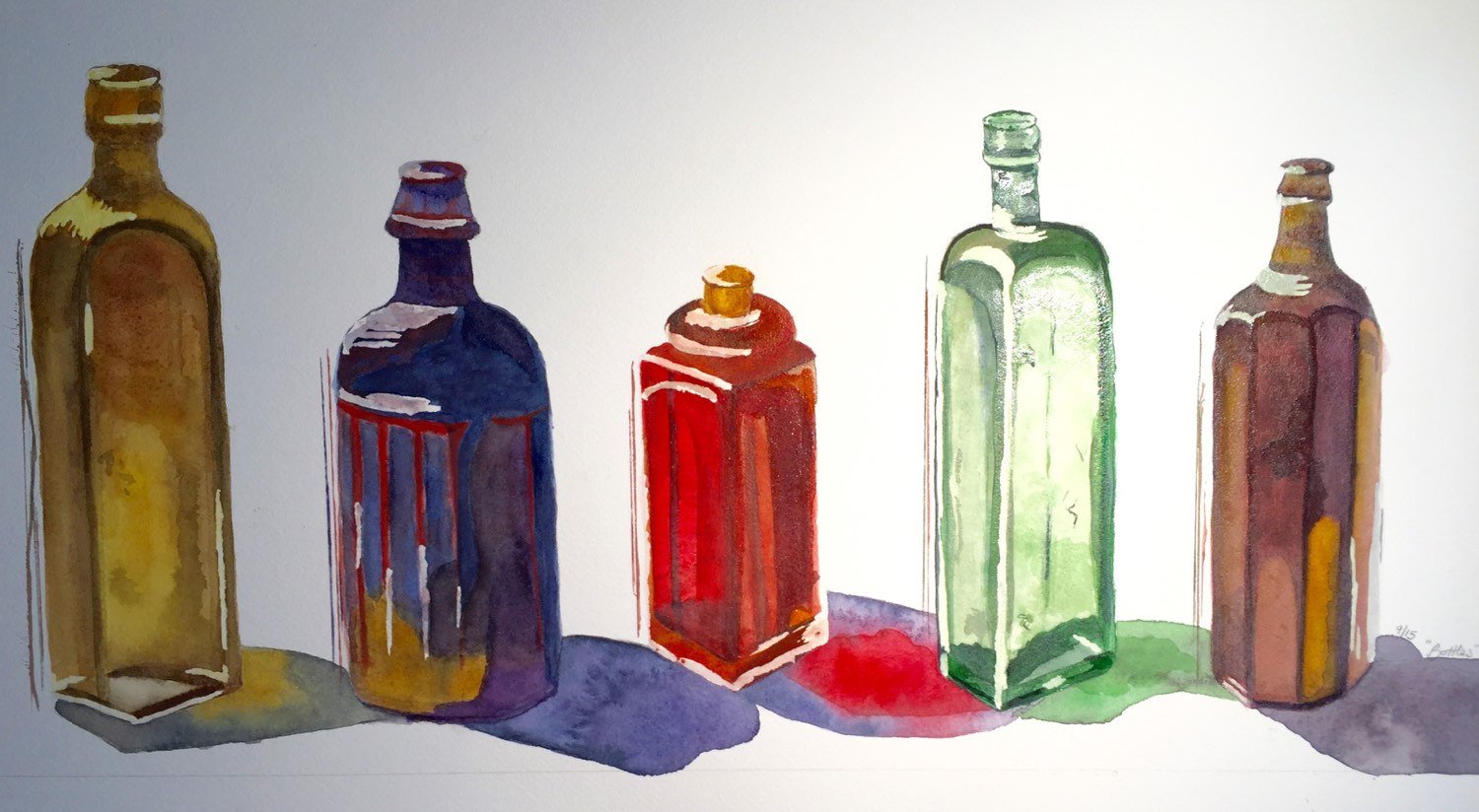 1500x824 Glass Bottles Original Watercolor Glass Bottles Watercolor Etsy - Watercolor Glass Bottles