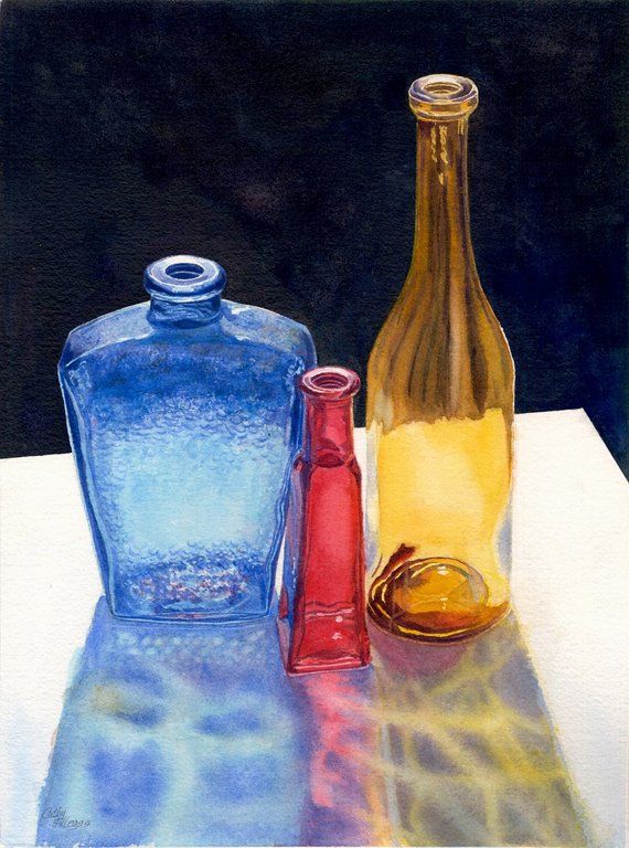570x768 Glass Bottles Original Watercolor Painting By Cathy Hillegas Etsy - Watercolor Glass Bottles