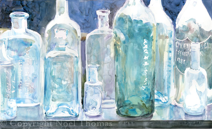710x432 Noel Thomas Watercolors - Watercolor Glass Bottles