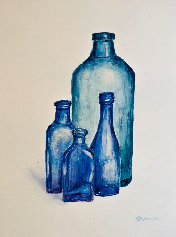570x765 Original Watercolor Painting Watercolor Glass Bottles By Pdisanska - Watercolor Glass Bottles