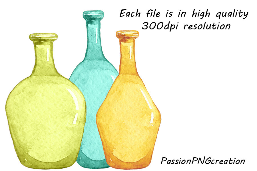 900x599 Watercolor Glass Bottles Clipart By Passionpngcreation - Watercolor Glass Bottles