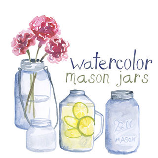 320x320 Custom Watercolor Mason Jar Clipart Wedding Invites Glass Jar Cl - Watercolor Glass Bottles