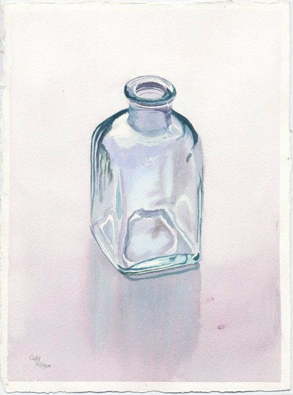 570x769 Glass Bottle Art Original Watercolor Painting By By Cathyhillegas - Watercolor Glass Bottles