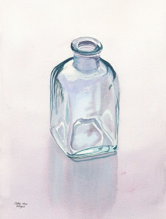 570x750 Glass Bottle Art Watercolor Painting Print By Cathy Hillegas - Watercolor Glass Painting