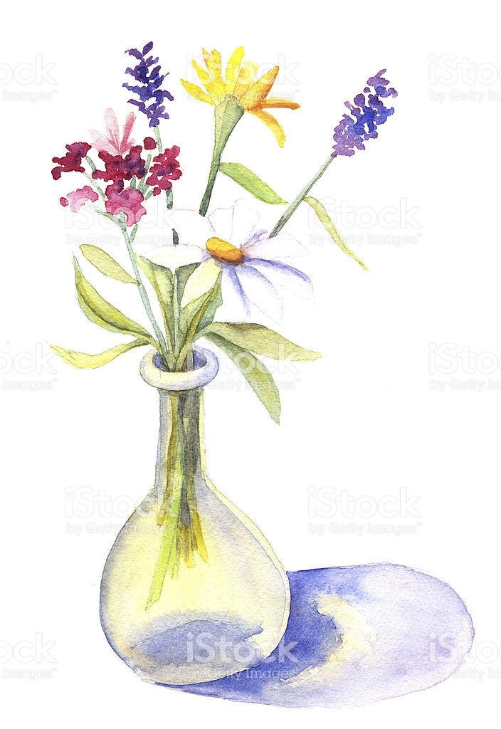 704x1024 Glass Painting On Flower Vase New Watercolor Flowers In Vase Stock - Watercolor Glass Painting