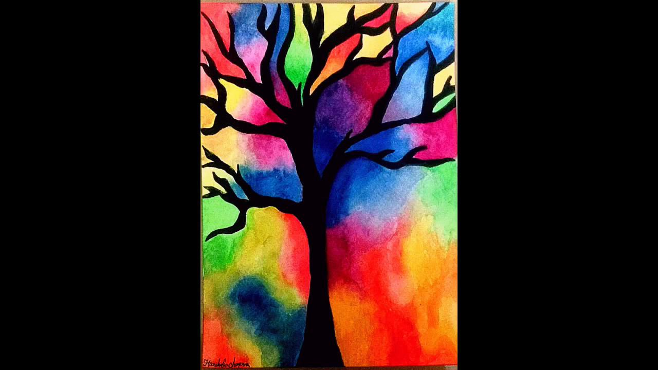1280x720 Watercolor Stained Glass Tree Painting - Watercolor Glass Painting