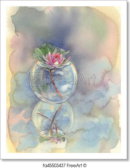 450x580 Free Art Print Of Water Lily In Vase Watercolor Background. Rose - Watercolor Glass Vase