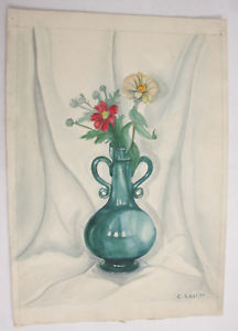 216x300 Glass Vase Flowers Still Life Watercolor C Leal 1934 13 X 18 12 - Watercolor Glass Vase