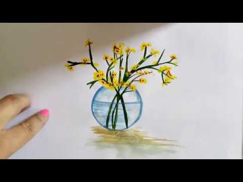 480x360 Howto Paint A Glass Flower Vase Easy Watercolor Flower Painting - Watercolor Glass Vase