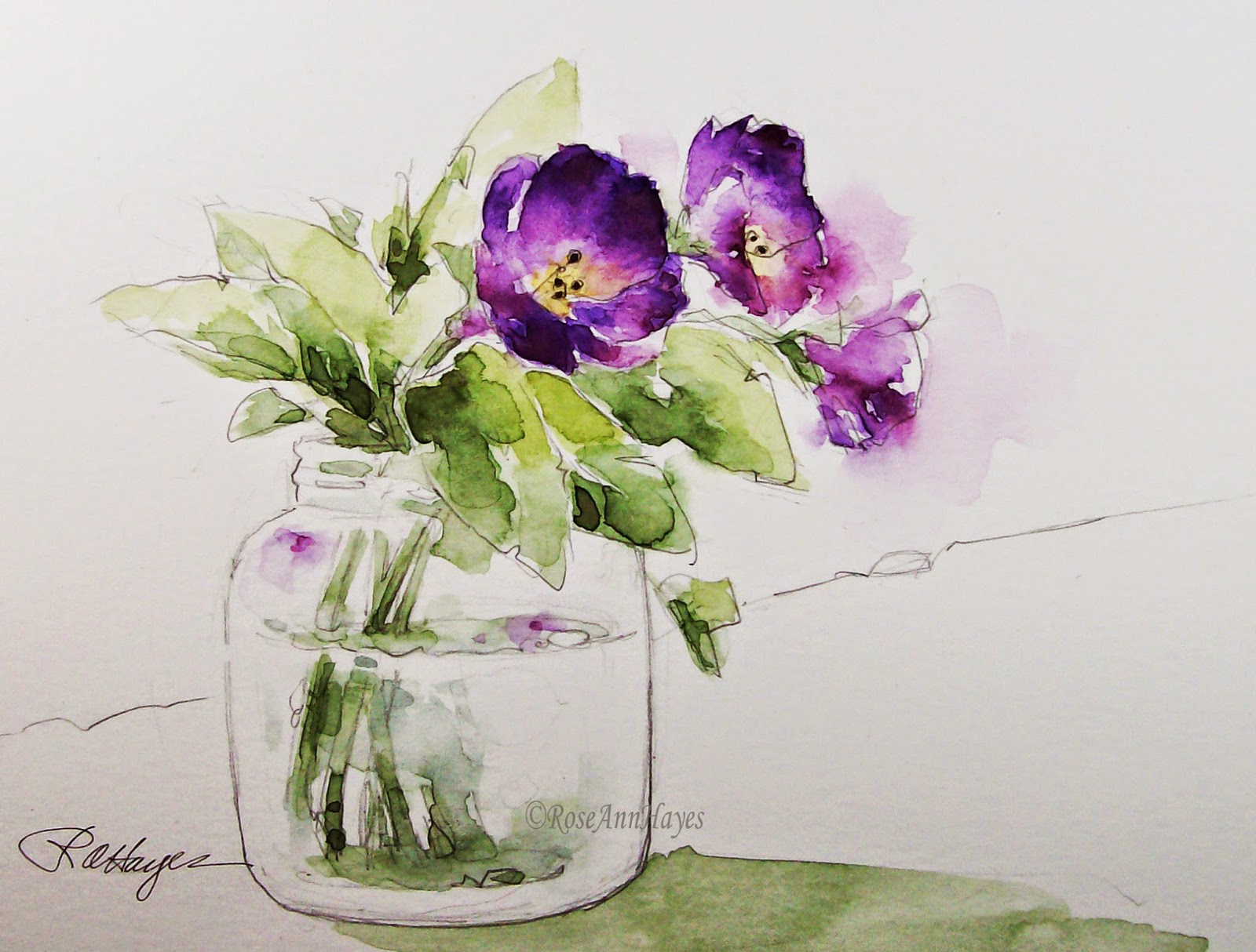1600x1214 Watercolor Paintings By Roseann Hayes Purple Flowers In Baby Food - Watercolor Glass Vase