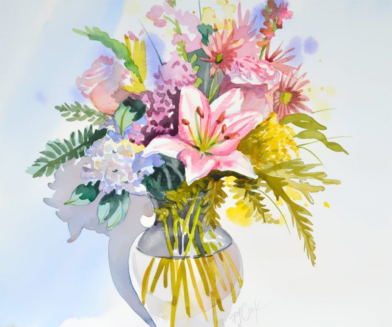 800x666 Floral Watercolor Bouquet In Clear Glass Vase Watercolor!and - Watercolor Glass Vase