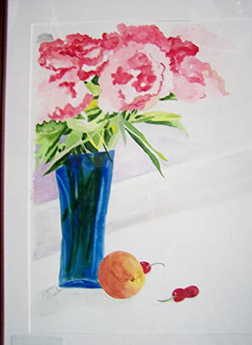 365x500 Original Watercolor Painting Pink Peonies In Glass - Watercolor Glass Vase