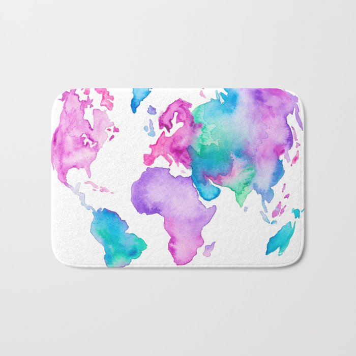 700x700 Modern World Map Globe Bright Watercolor Paint Bath Mat By - Watercolor Globe