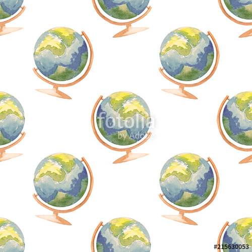 500x500 Vintage Watercolor Globe Seamless Pattern Back To School Stock - Watercolor Globe