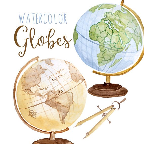 570x570 Watercolor Globes Globe Clip Art Planet Educational Clip Etsy - Watercolor Globe