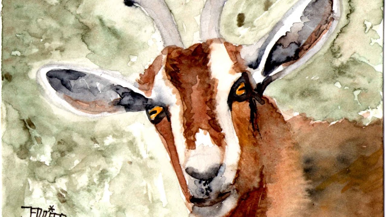 1280x720 Watercolor Goat Artist Trading Card - Watercolor Goat