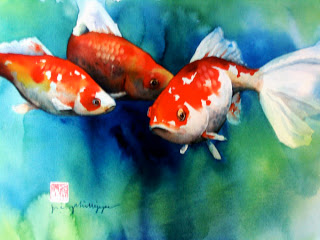 320x240 Ninja Woman Watercolor Goldfish A Tutorial - Watercolor Goldfish