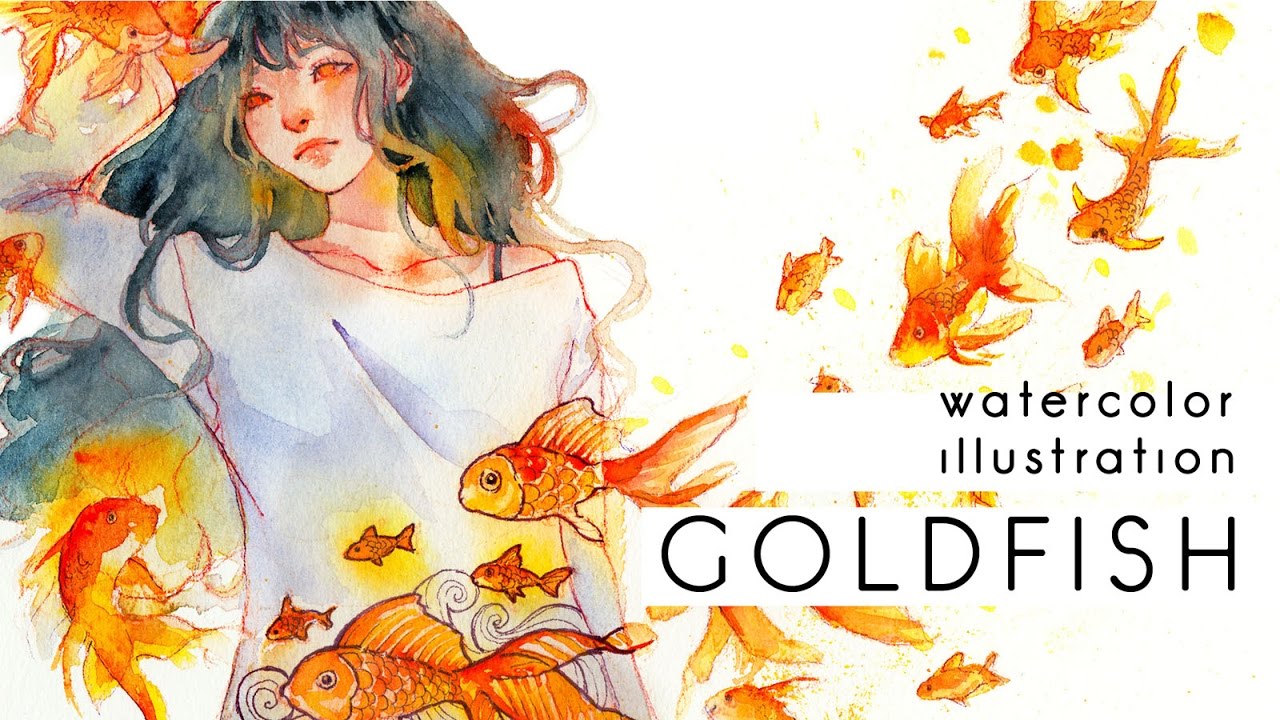 1280x720 Goldfish Watercolor Illustration - Watercolor Goldfish