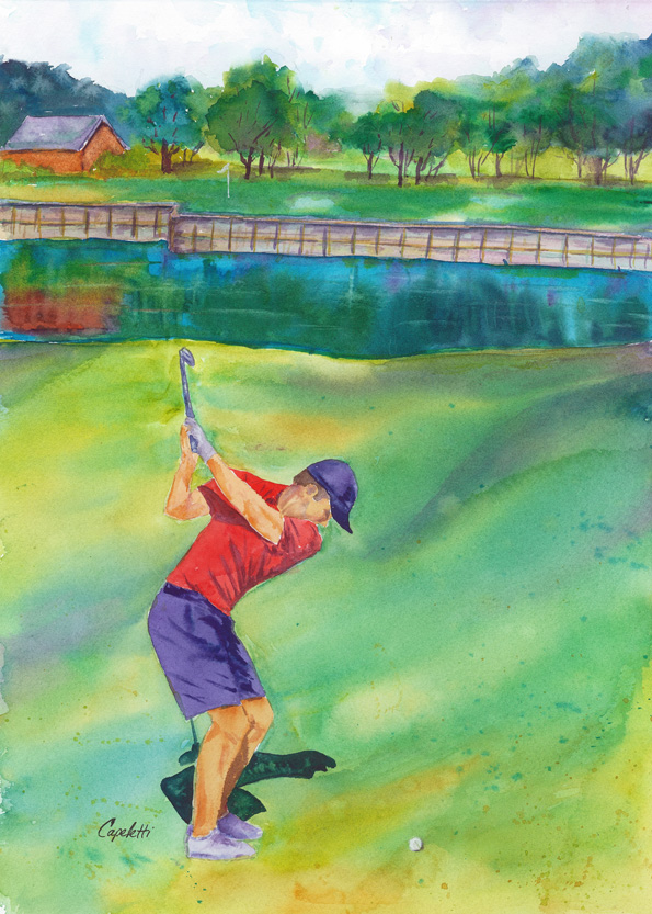 595x833 7th Hole Tpc Eagle Trace Golf Club Original Watercolor Barb - Watercolor Golf