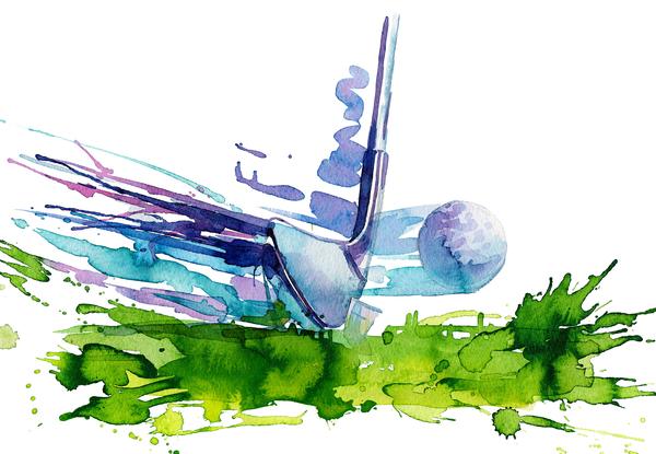 600x415 Sports Fabric, Golf Fabric, Watercolor, Club Hits Ball 1240 - Watercolor Golf