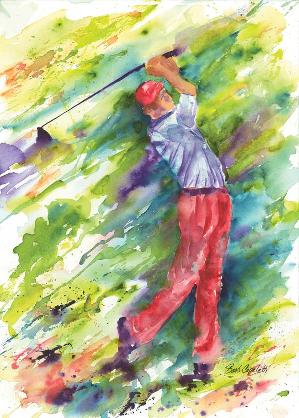 609x850 Blasting Out Of The Sand Trap Golf Watercolor Barb Capeletti - Watercolor Golf