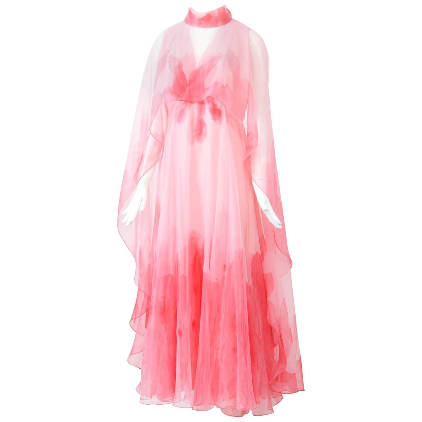 1385x1385 Pink Watercolor Gown, 1970s For Sale - Watercolor Gown