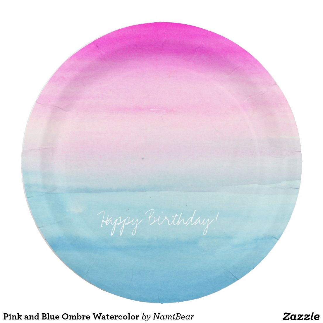 1104x1104 Girly Pink And Blue Watercolor Ombre Birthday Paper Plate - Watercolor Gradient Wash
