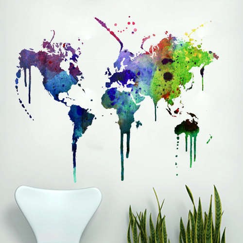500x500 Graffiti Travel Decals Watercolor World Map - Watercolor Graffiti
