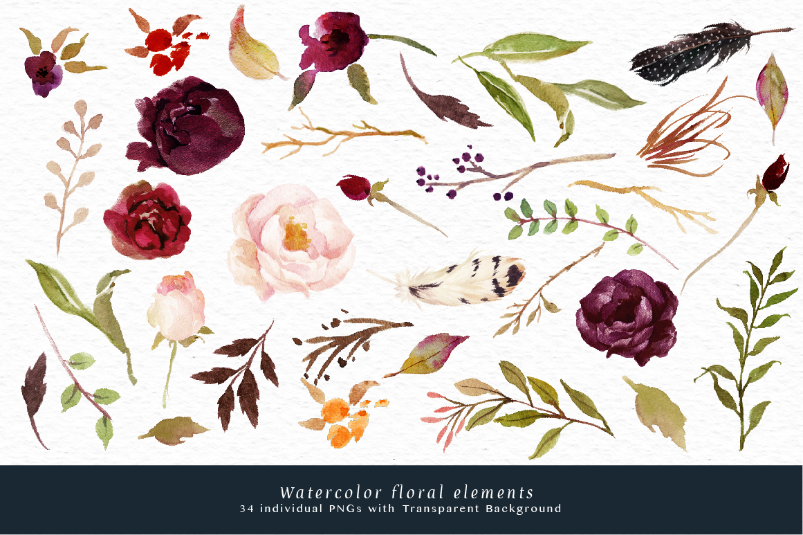 1161x773 Watercolor Flower Clip Art Marsala By Graphic Box - Watercolor Graphics