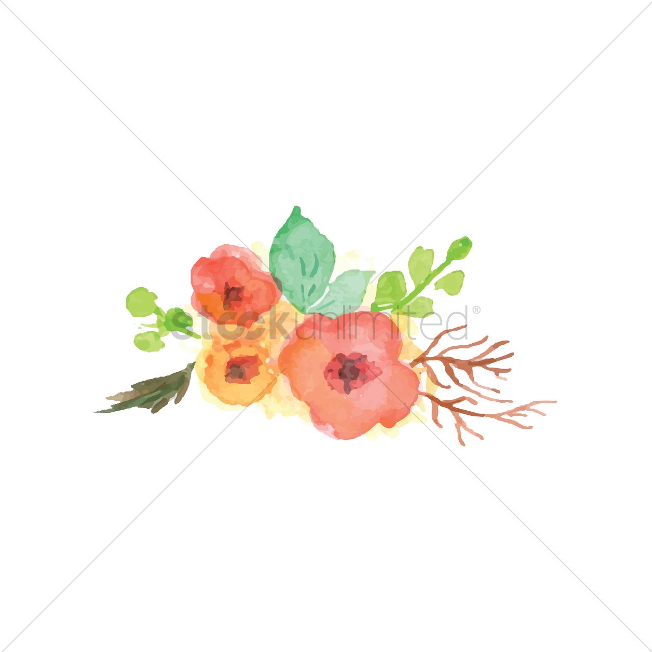 1300x1300 Watercolor Flowers With Leaves Vector Image - Watercolor Graphics