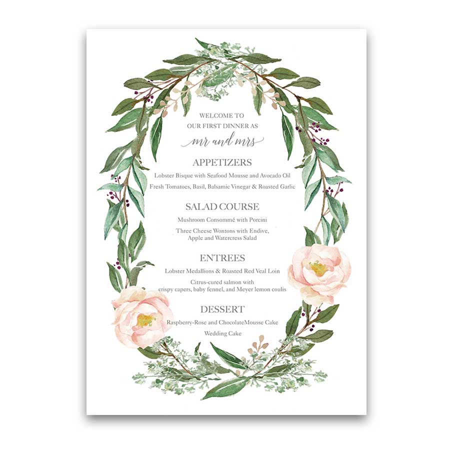 900x900 Custom Wedding Menu Watercolor Greenery Wreath - Watercolor Greenery