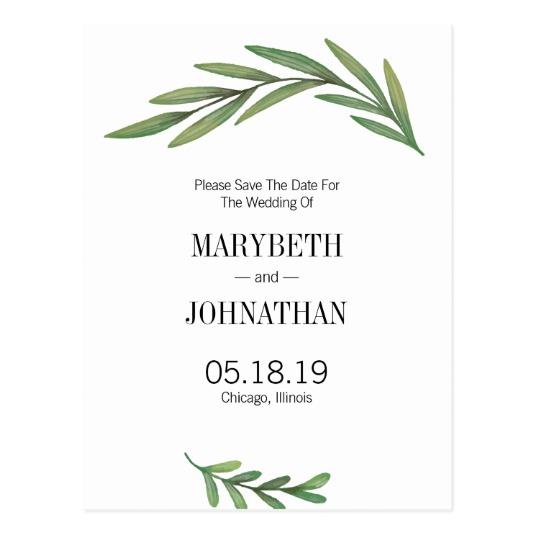 535x535 Watercolor Greenery Leaves Save The Date Save The Date Cards - Watercolor Greenery