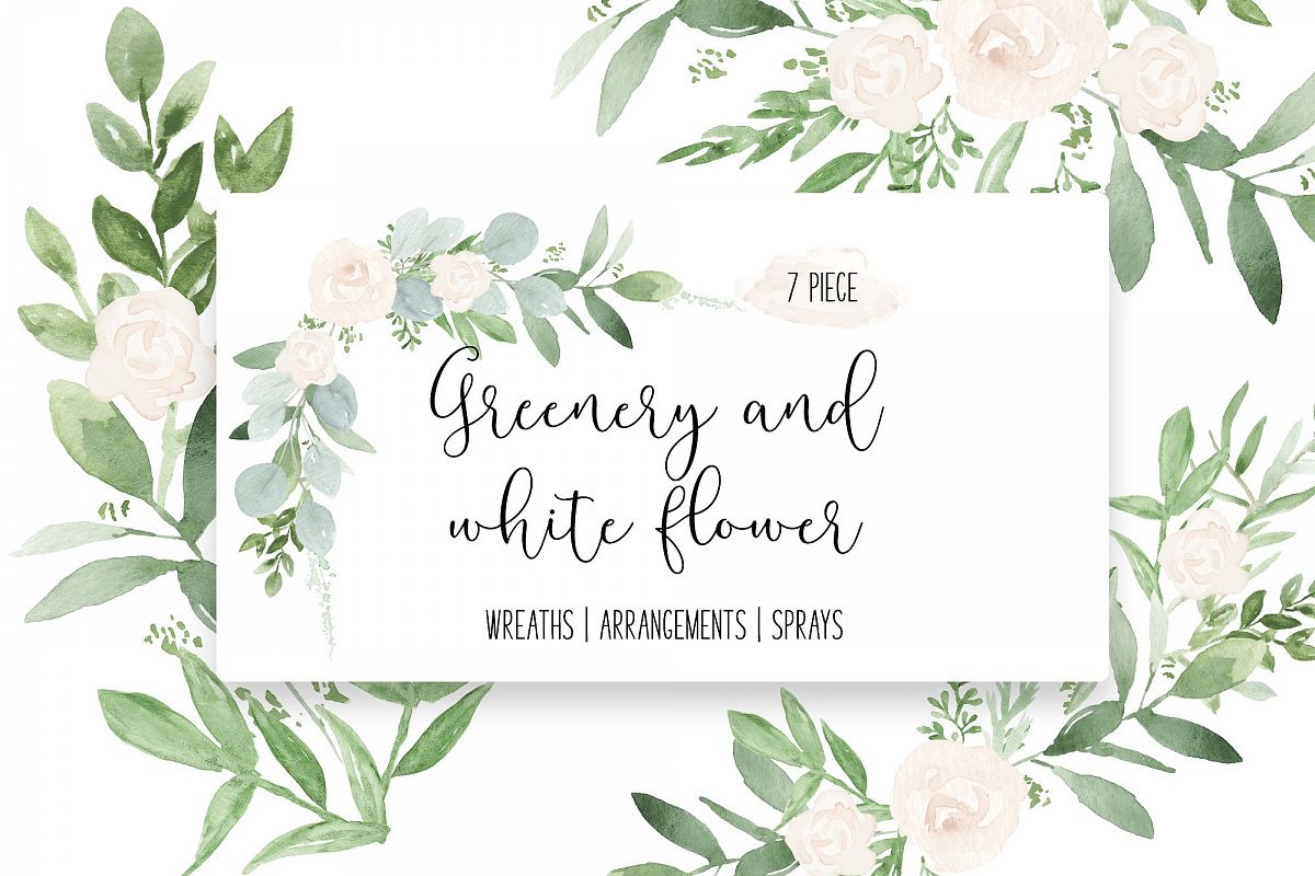 1200x800 Greenery And White Wedding Watercolor Clip Art - Watercolor Greenery