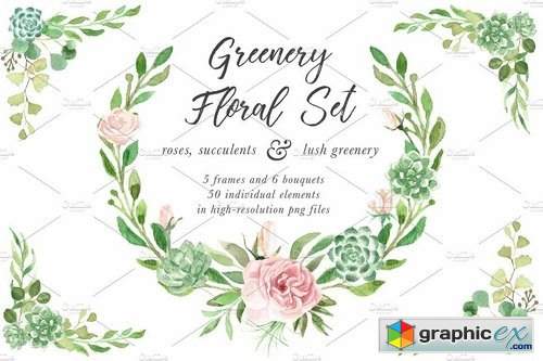 500x333 Watercolor Greenery Floral Set Free Download Vector Stock Image - Watercolor Greenery Vector
