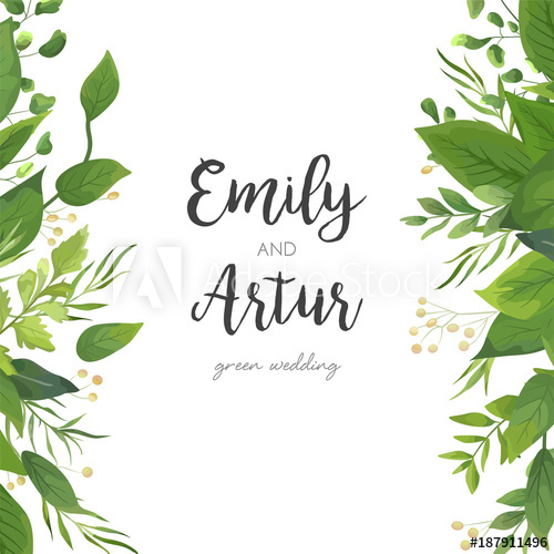 500x500 Wedding Invitation, Save The Date Card Floral Design With Green - Watercolor Greenery Vector