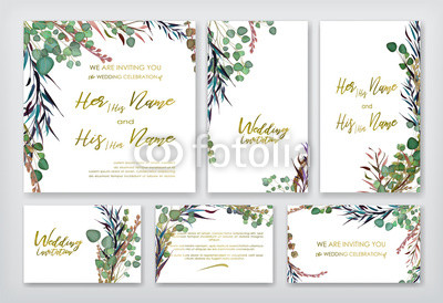 400x274 Wedding Invitation Frame Set Flowers, Leaves, Watercolor - Watercolor Greenery Vector