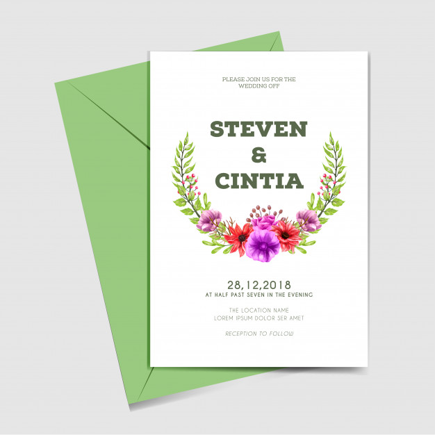 626x626 Wedding Invitation Template Flower Watercolor Greenery Vector - Watercolor Greenery Vector