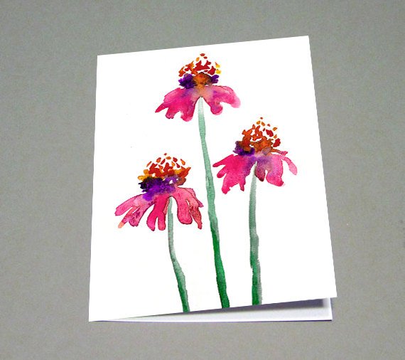 570x506 Echinacea Watercolour Greeting Card Reproduction Art Card - Watercolor Greeting Cards