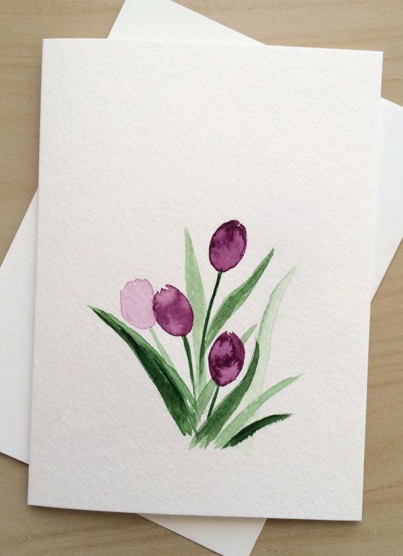 570x786 Hand Painted Greeting Card, 5x7,purple Tulips Blank Card, Original - Watercolor Greeting Cards