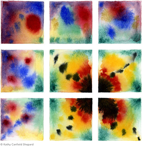600x620 Watercolor Abstract Paintings Grid Series - Watercolor Grid