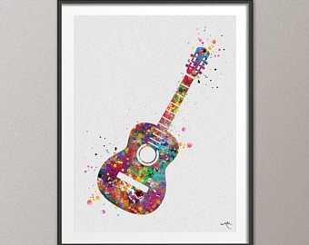 340x270 Guitar Watercolor Etsy - Watercolor Guitar