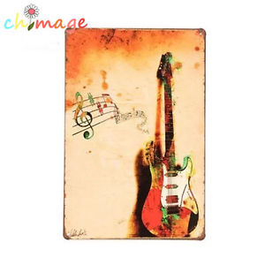 300x300 Watercolor Guitar Vintage Tin Sign Bar Pub Home Wall Decor Retro - Watercolor Guitar
