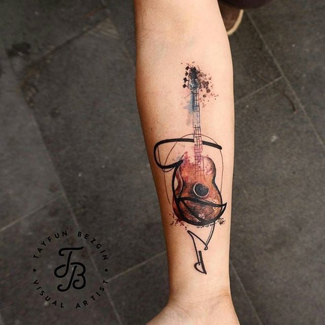 Watercolor Guitar Tattoo